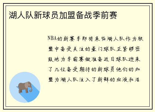 湖人队新球员加盟备战季前赛