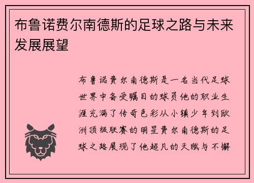 布鲁诺费尔南德斯的足球之路与未来发展展望