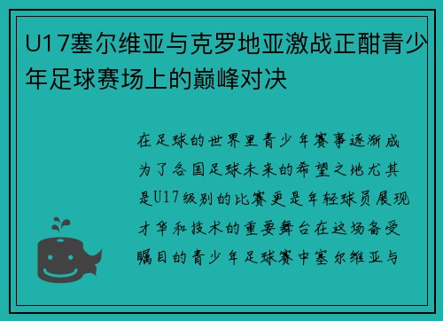 U17塞尔维亚与克罗地亚激战正酣青少年足球赛场上的巅峰对决