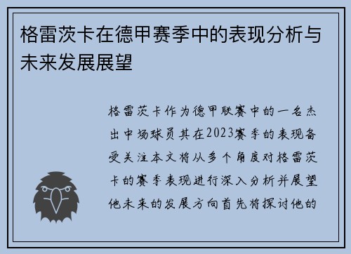 格雷茨卡在德甲赛季中的表现分析与未来发展展望